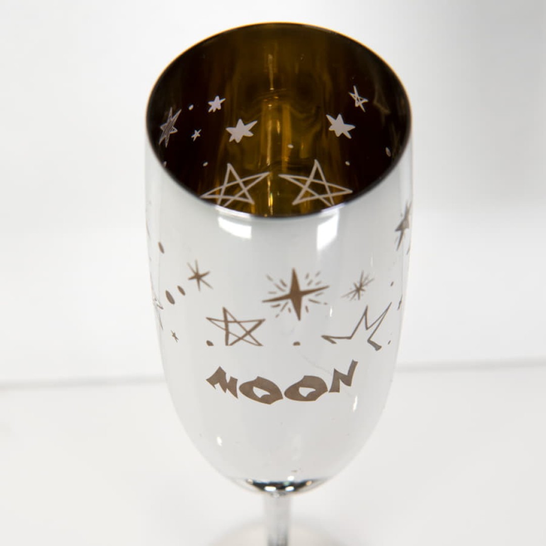 Бокалы для шампанского MOON&SUN (2шт), золотой и серебяный, 26,5х25,3х9,5см, стекло