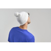 Шапка вязаная  двойная Wind-S, с отворотом и помпоном, белый, 100% переработанный полиэстер