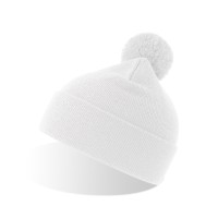 Шапка вязаная  двойная Wind-S, с отворотом и помпоном, белый, 100% переработанный полиэстер