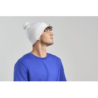 Шапка вязаная  двойная Wind-S, с отворотом и помпоном, белый, 100% переработанный полиэстер