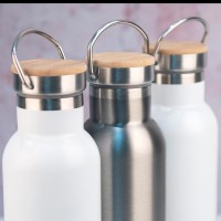 Бутылка для воды DISTILLER, 500мл. белый, нержавеющая сталь, бамбук