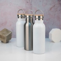 Бутылка для воды DISTILLER, 500мл. белый, нержавеющая сталь, бамбук