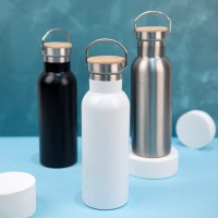 Бутылка для воды DISTILLER, 500мл. белый, нержавеющая сталь, бамбук