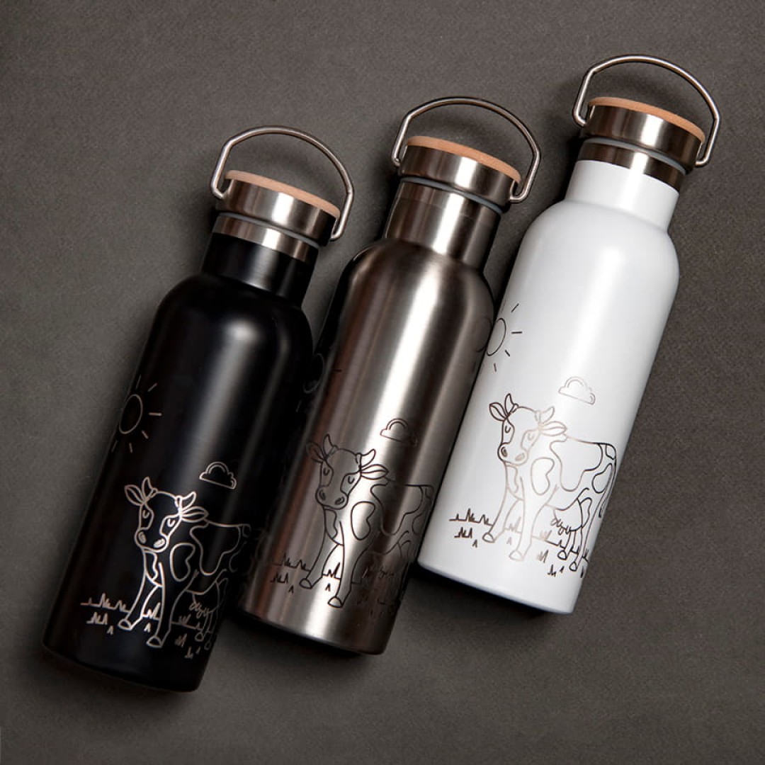 Бутылка для воды DISTILLER, 500мл. белый, нержавеющая сталь, бамбук