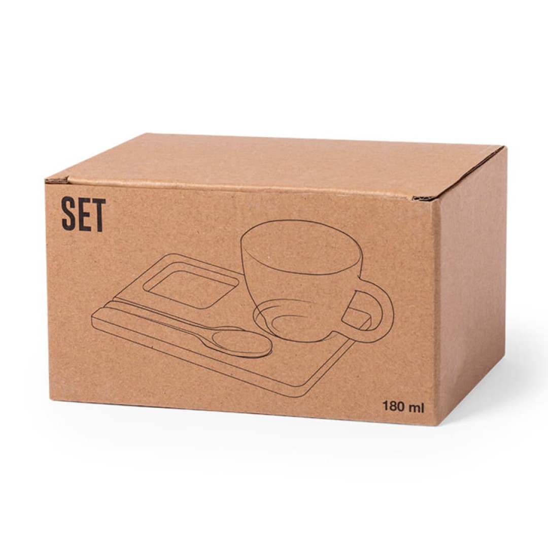 Чашка с ложкой на  подставке MORKE 180мл,16,4х8х12,3 см, боросиликатное стекло, бамбук