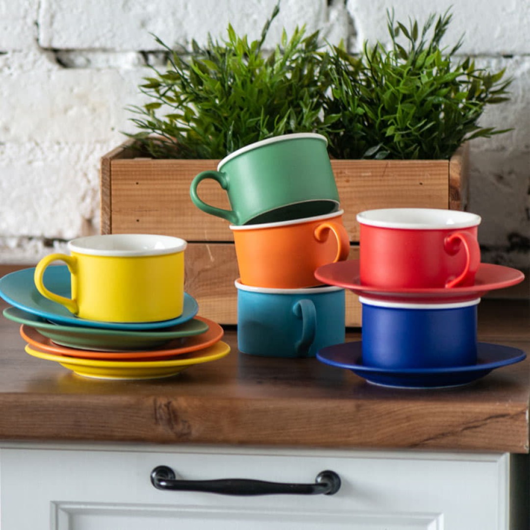 Чайная пара ICE CREAM, желтый с белым кантом, 200 мл, фарфор