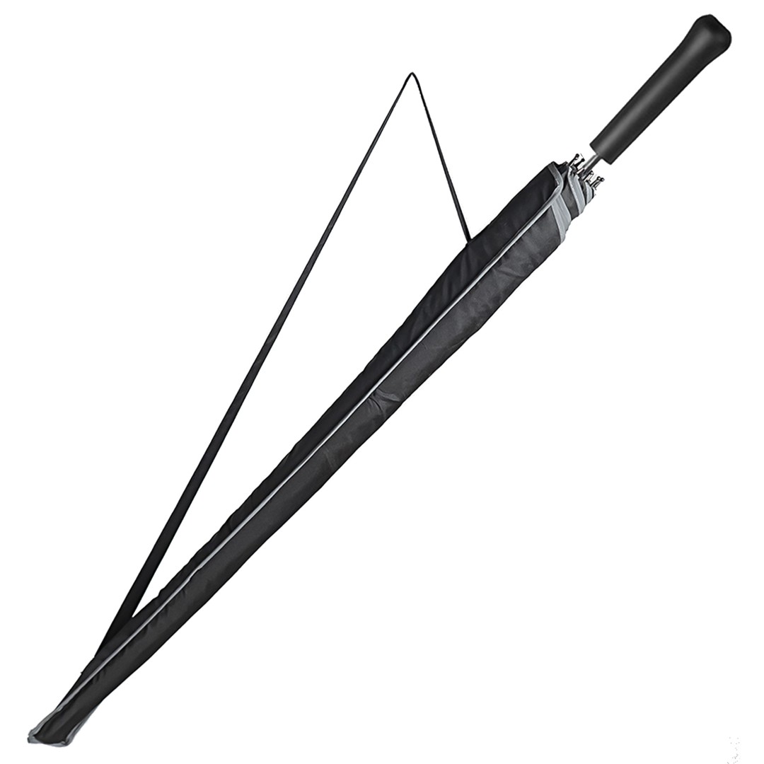 Зонт-трость "Reflect", механический, эпонж, чёрный со светоотражающей окантовкой в чехле с ручкой