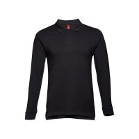 Рубашка-поло мужская BERN, д/р, чёрный, 2XL, 100% хлопок, плотность 210 г/м2