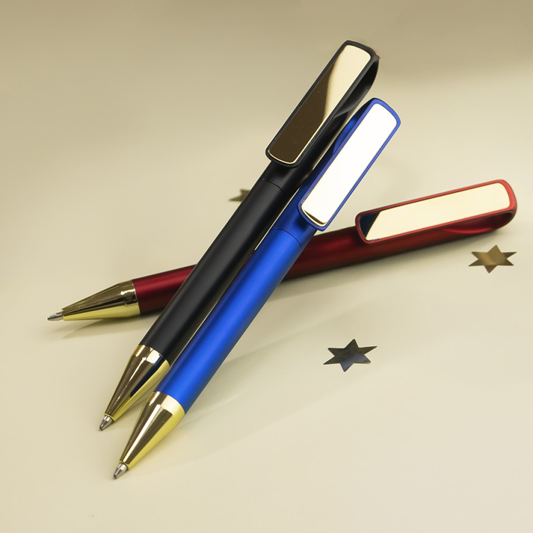 Ручка шариковая GLOSSY GOLD, красный металлик/золотой, пластик, металл