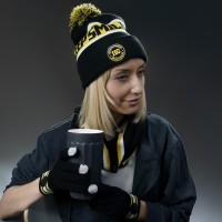 Образец вязанная шапка CUSTOM MERCH с помпоном и отворотом, двойная, 100% аркил