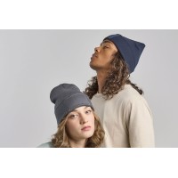 Шапка вязаная  двойная Wind-S, с отворотом и патчем, темно-синий, 100% переработанный полиэстер
