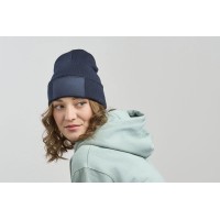 Шапка вязаная  двойная Wind-S, с отворотом и патчем, темно-синий, 100% переработанный полиэстер