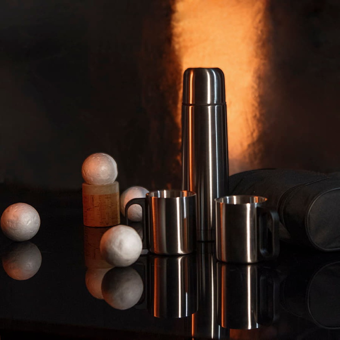 Термос, 2 кружки в чехле: 26х16х10 см, термос 500 мл, кружки 220 мл, металл, нейлон