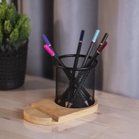 Подставка под телефон SATELLIT со стаканом для канцелярских принадлежностей, бежевый/черный,