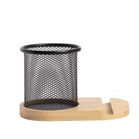 Подставка под телефон SATELLIT со стаканом для канцелярских принадлежностей, бежевый/черный,