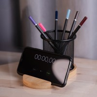 Подставка под телефон SATELLIT со стаканом для канцелярских принадлежностей, бежевый/черный,