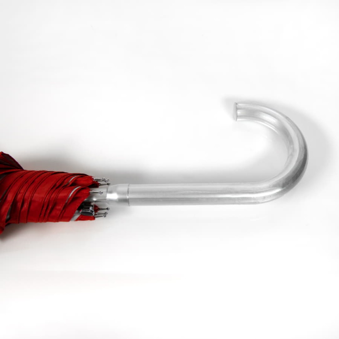 Зонт-трость с пластиковой ручкой  "под алюминий" "Silver", полуавтомат, красный с серебром, D=103 cм