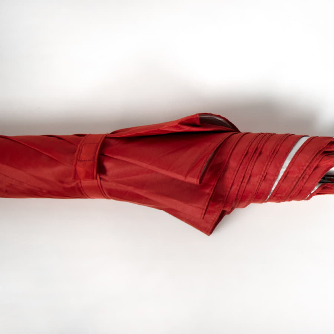 Зонт-трость с пластиковой ручкой  "под алюминий" "Silver", полуавтомат, красный с серебром, D=103 cм