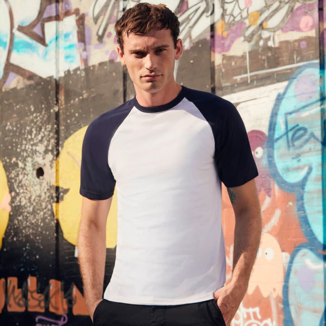 Футболка "Short Sleeve Baseball T", белый с глубоким темно-синим_2XL, 100% х/б, 160 г/м2