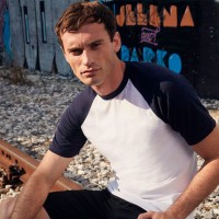 Футболка "Short Sleeve Baseball T", белый с глубоким темно-синим_L, 100% х/б, 160 г/м2