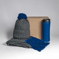 Набор подарочный COLD NIGHT: шарф и шапка, термокружка, синий
