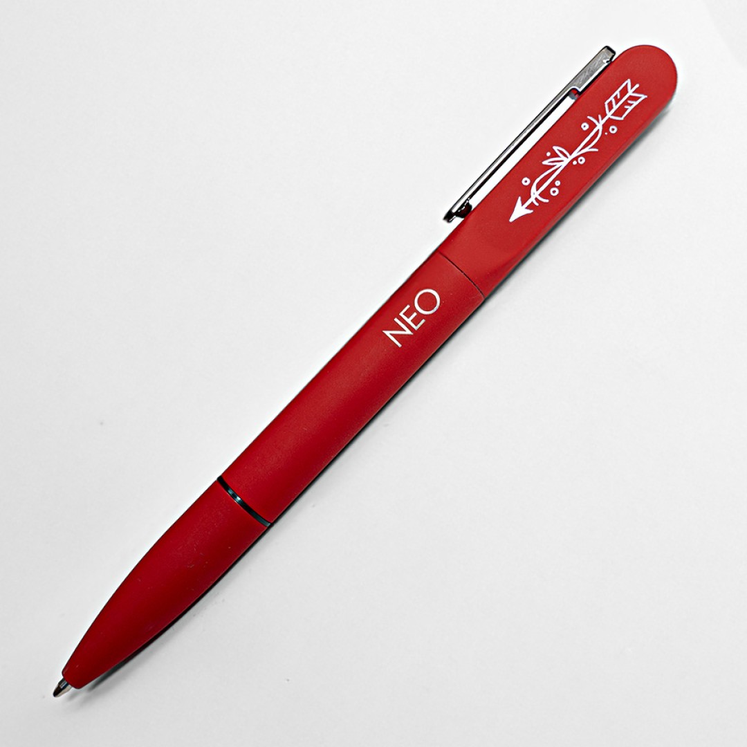 Ручка шариковая NEO с подсветкой после гравировки, soft touch, красный/темно-серый, металл/пластик