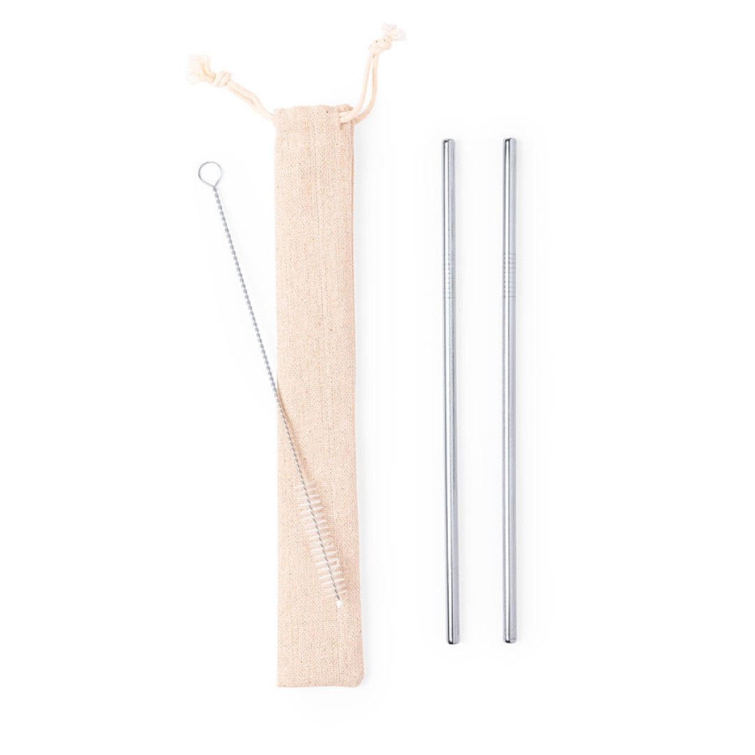 Коктейльные трубочки (2 шт.) с ершиком в чехле KALUX, 3,5х24,5см, нержавеющая сталь, хлопок