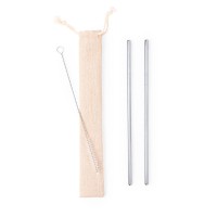 Коктейльные трубочки (2 шт.) с ершиком в чехле KALUX, 3,5х24,5см, нержавеющая сталь, хлопок
