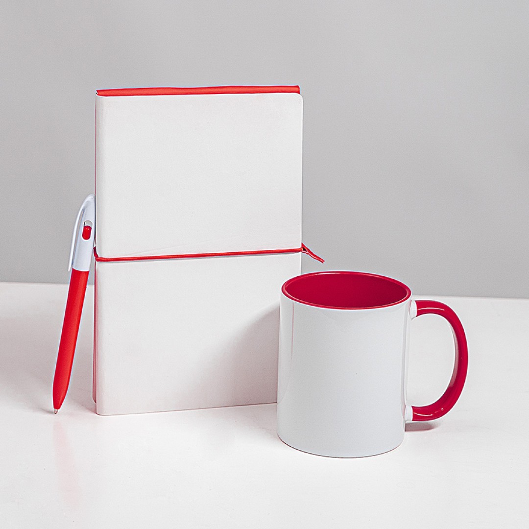 Набор подарочный WHITE VEIL: блокнот, ручка, кружка, белый/красный