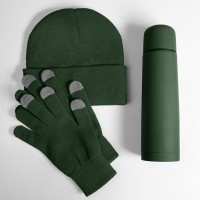 Набор подарочный GET WARM: перчатки, шапка, термос, зеленый