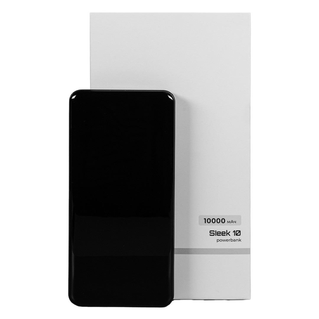 Универсальный аккумулятор Sleek 10 (10000 мАч), черный, 14х6.8х1,5 см