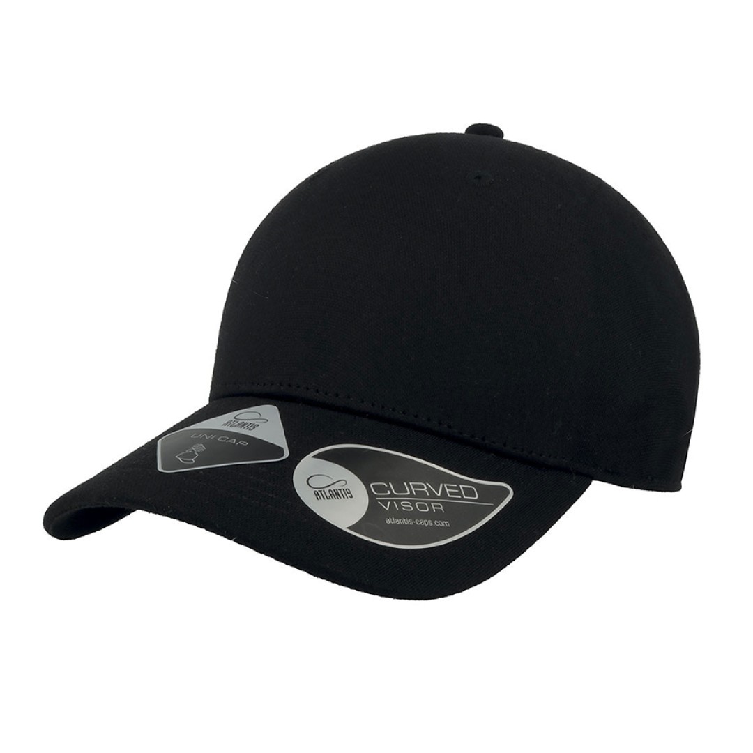 Бейсболка "UNI-CAP PIQUET", черный, 83% полиэстер, 15% вискоза, 2% эластан, плотность 190 г/м2, S_M
