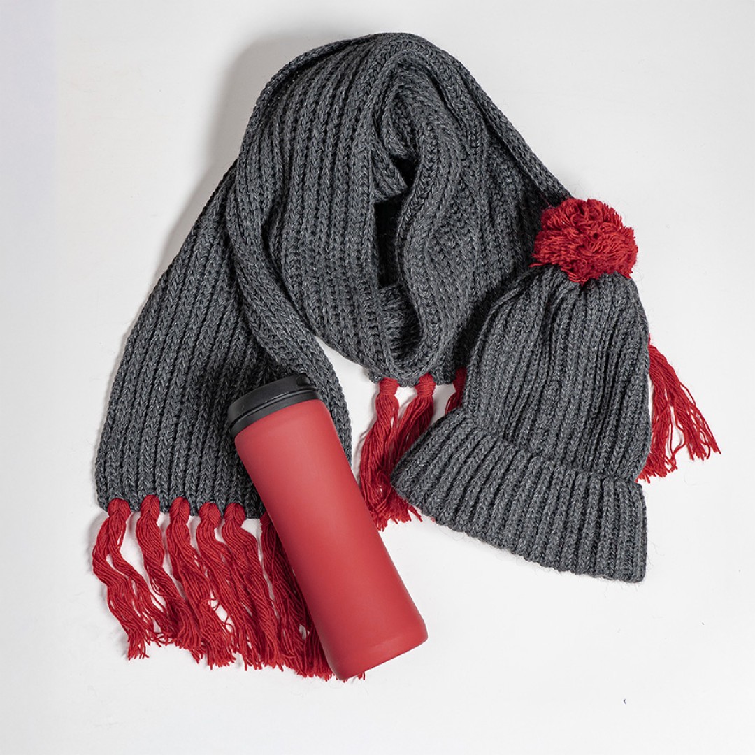 Набор подарочный COLD NIGHT: шарф и шапка, термокружка, красный