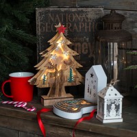 Украшение с подсветкой  "Валенок", 17,5*14*2 cм, дерево, натуральный бежевый