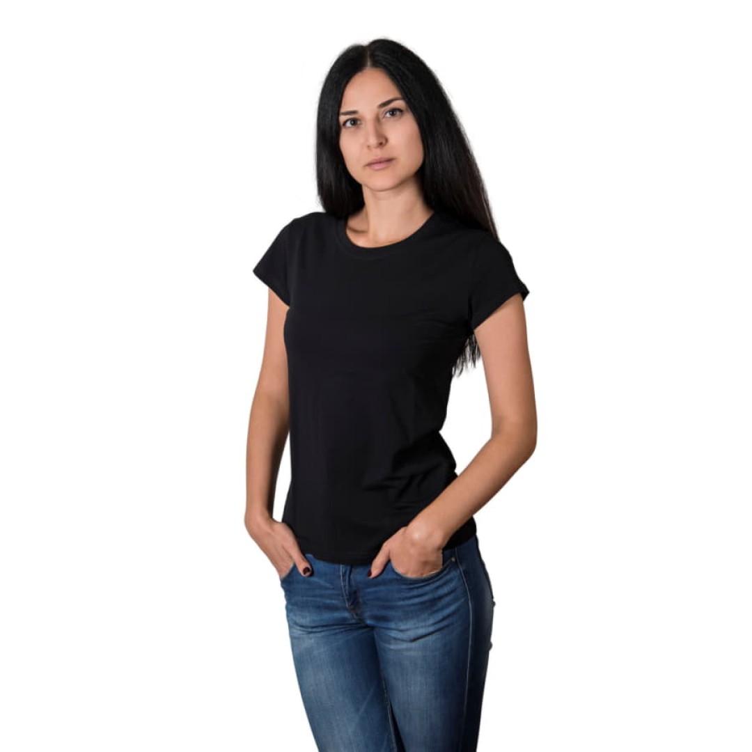 Футболка женская   "Ритейл" черный_XS, 92% хлопок 8% лайкра, 160 г/м2