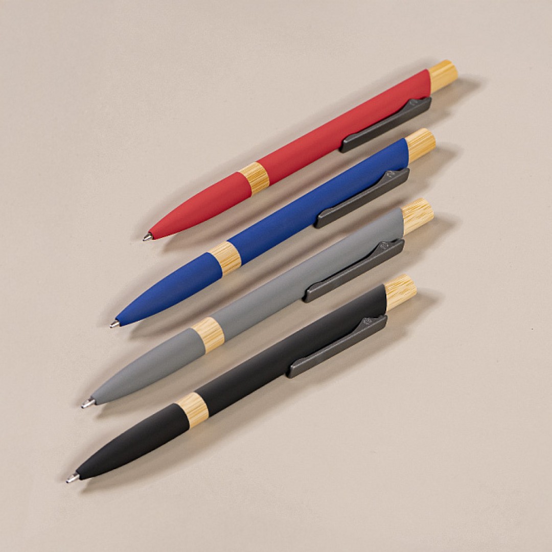 Ручка шариковая FRESCO  красный/темно-серый, металл, пластик, ,бамбук, софт-покрытие