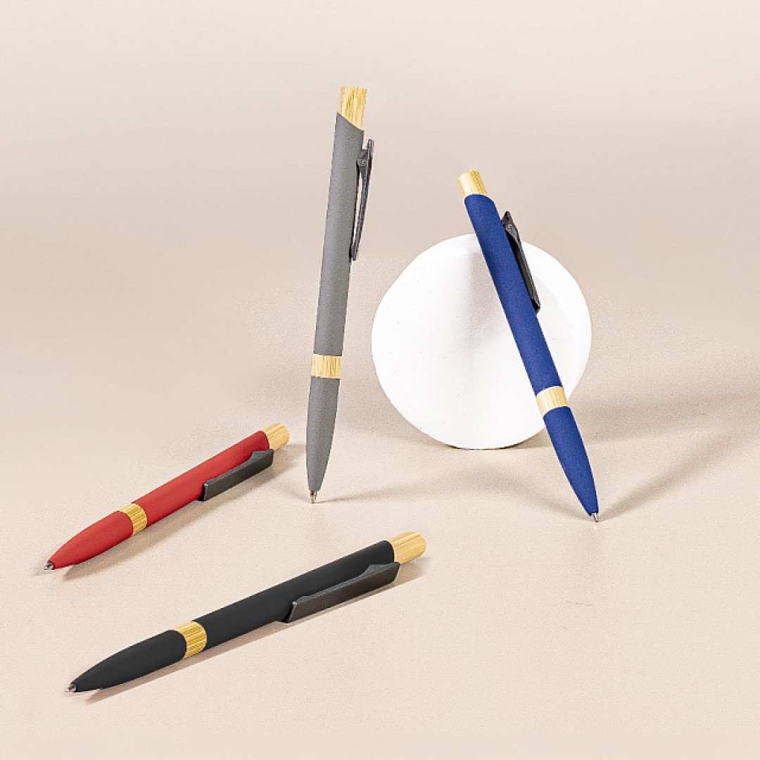 Ручка шариковая FRESCO  красный/темно-серый, металл, пластик, ,бамбук, софт-покрытие