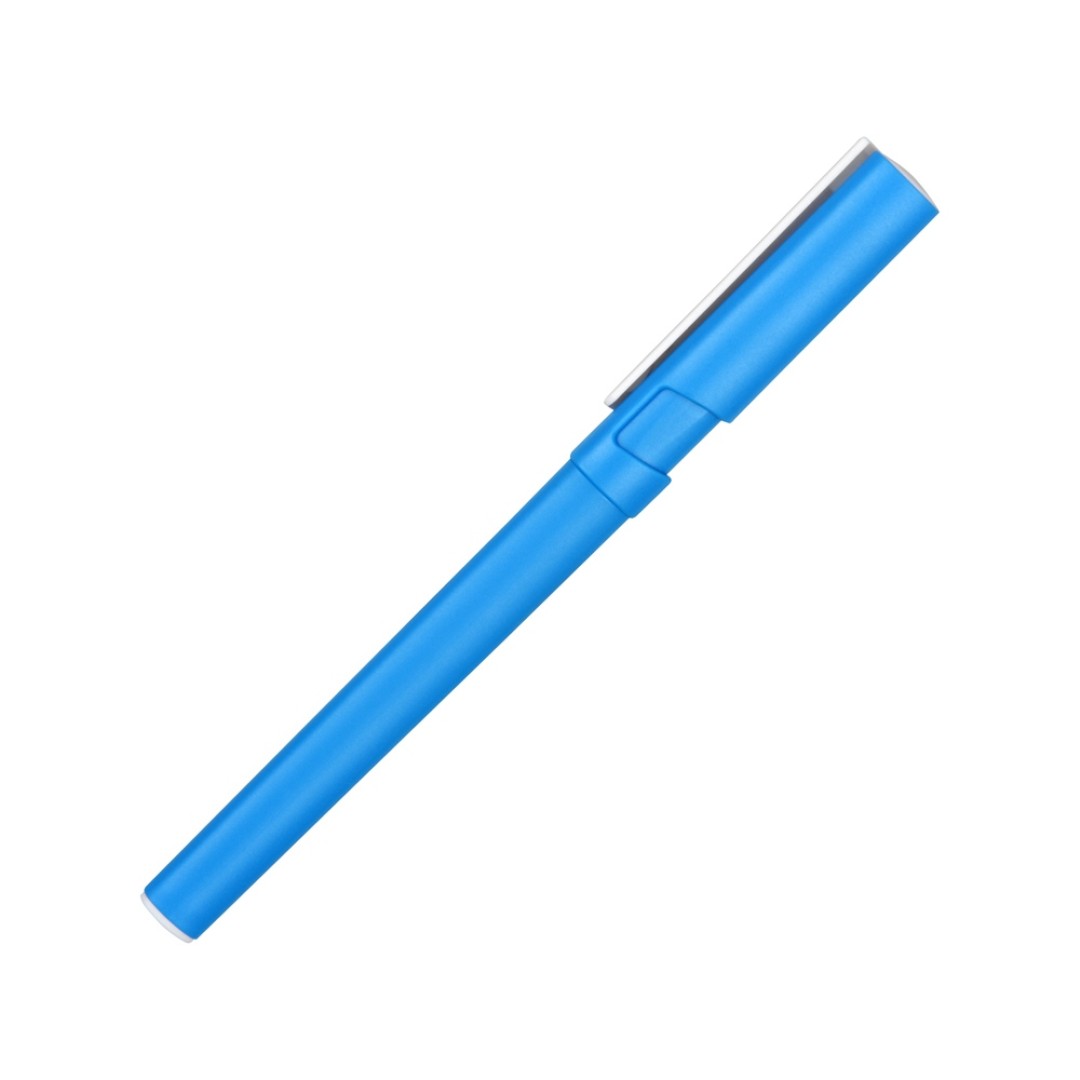 Ручка пластиковая шариковая трехгранная «Nook» с подставкой для телефона в колпачке, голубой/белый