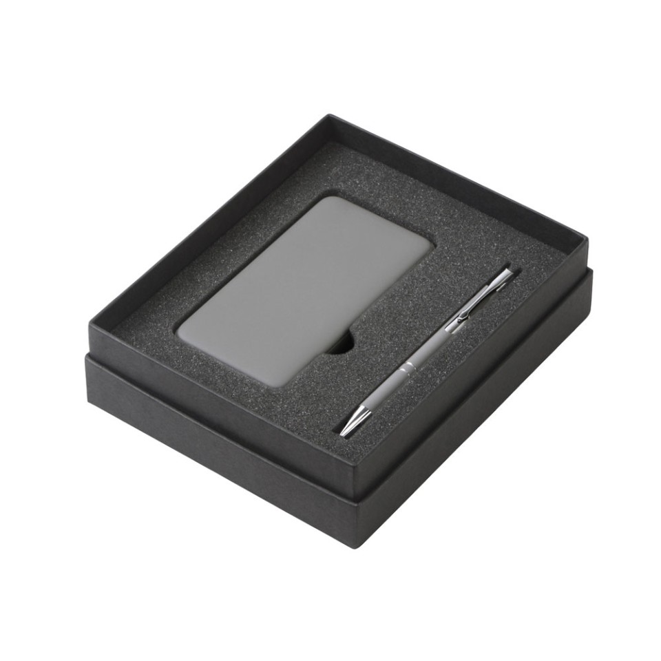 Подарочный набор c ручкой и повербанком 10000 mAh, серый