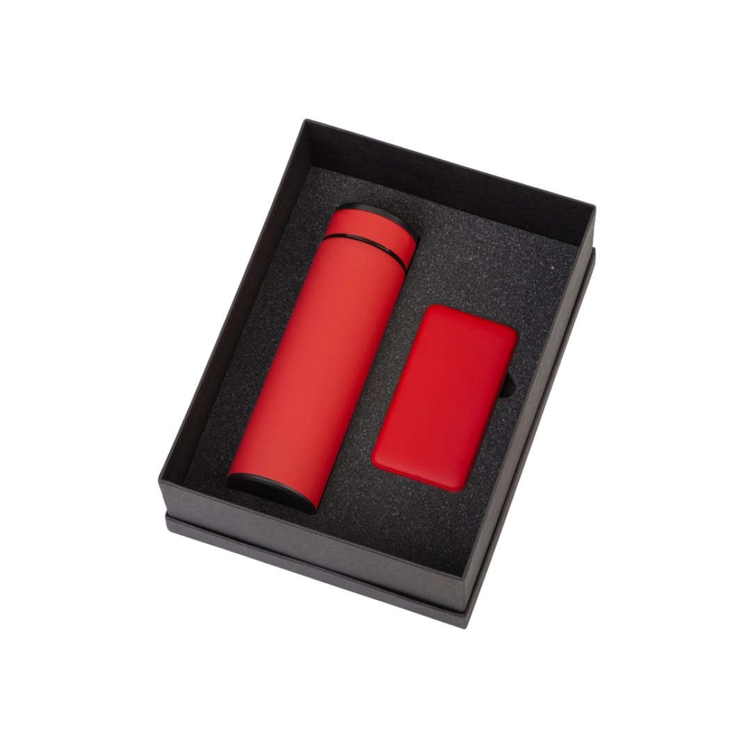 Подарочный набор с термосом и повербанком С1, красный