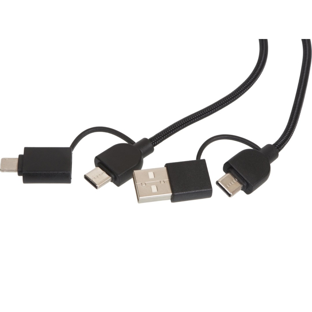 Универсальный зарядный кабель из переработанных ПЭТ и ТПЕ «Acalypha», быстрая зарядка 25 Вт, черный