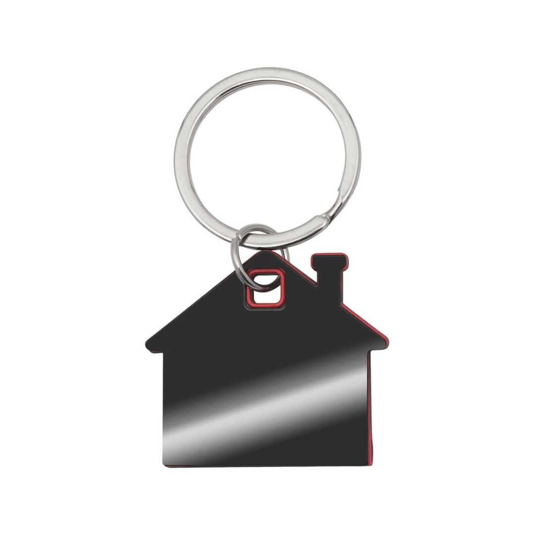 Металлический брелок с пластиковой цветной вставкой "SteelPop House", серебристый с красным