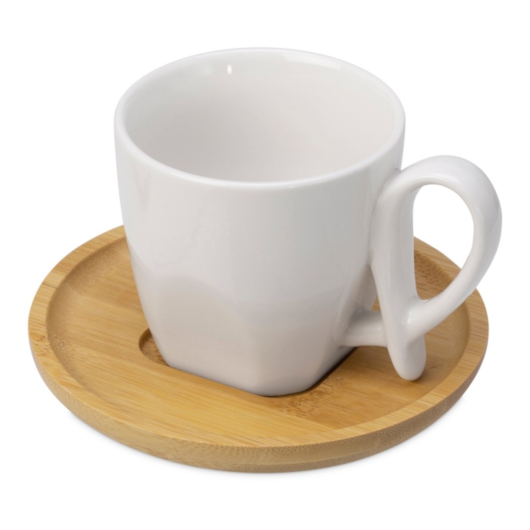 Кофейная пара с бамбуковым блюдцем "Mandy", белый