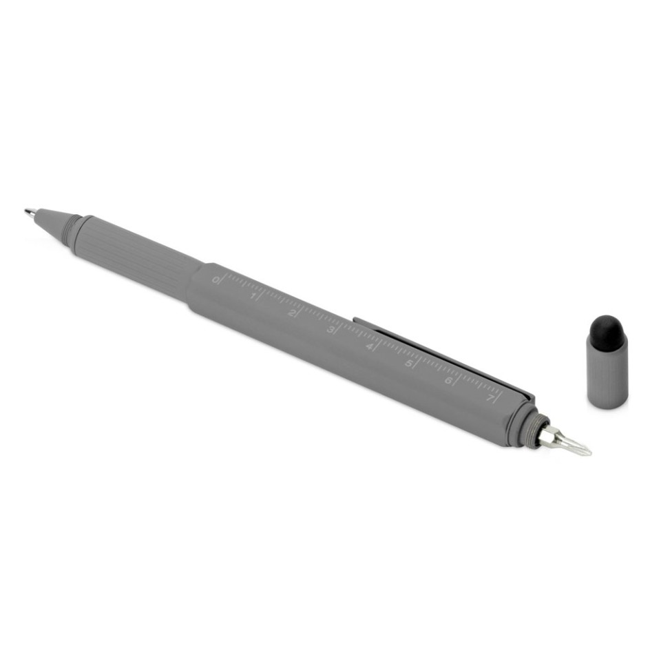 Ручка шариковая металлическая "Tool", серый. Встроенный уровень, мини отвертка, стилус