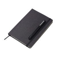 Набор блокнот А5 с магнитным держателем для ручки и подставкой для телефона и металлической шариковой ручкой "NotaBene", черный