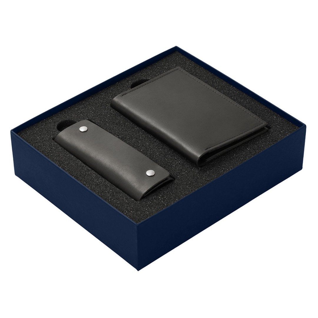 Подарочный набор Long River: обложка для паспорта, ключница (без лого Long River), синяя коробка