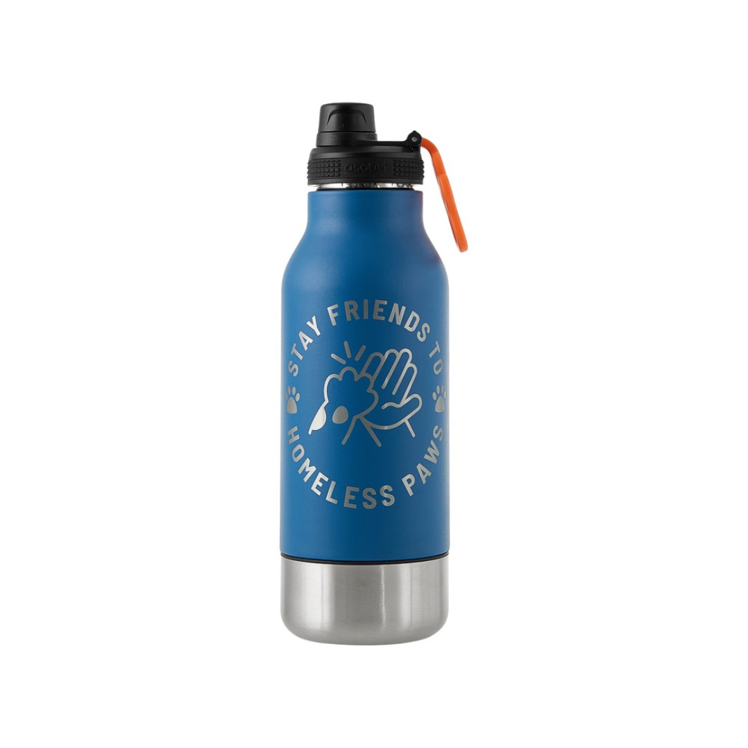 Вакуумный термос «Buddy» 3-в-1 со съемными мисками для питомцев, 1000 мл, синий с гравировкой