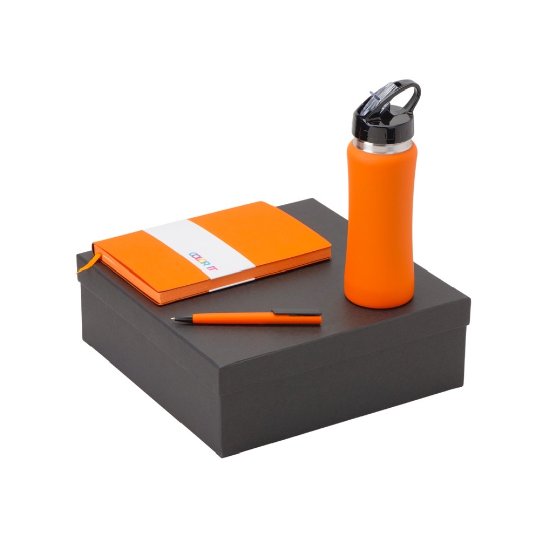 Подарочный набор c блокнотом C1, ручкой и бутылкой, оранжевый