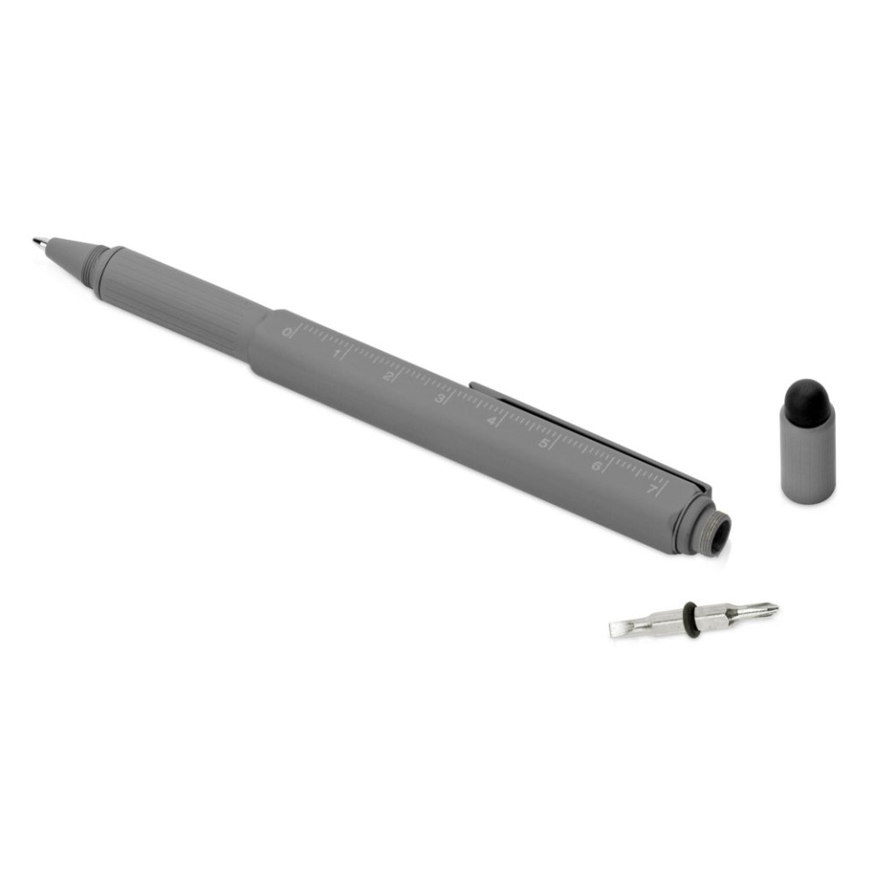 Ручка шариковая металлическая "Tool", серый. Встроенный уровень, мини отвертка, стилус