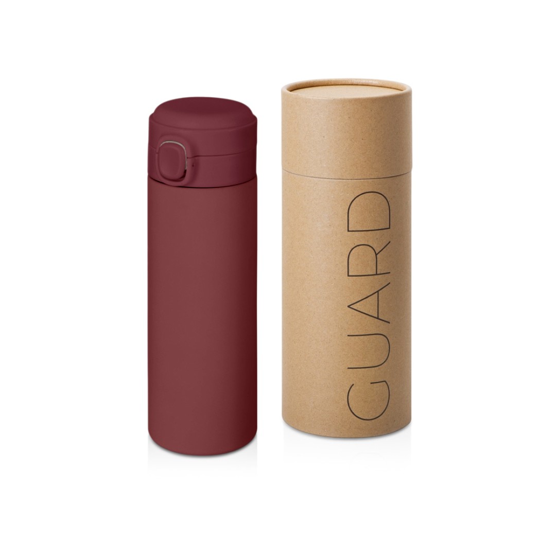 Вакуумная термокружка Waterline c кнопкой «Guard», 400 мл, тубус, бургунди